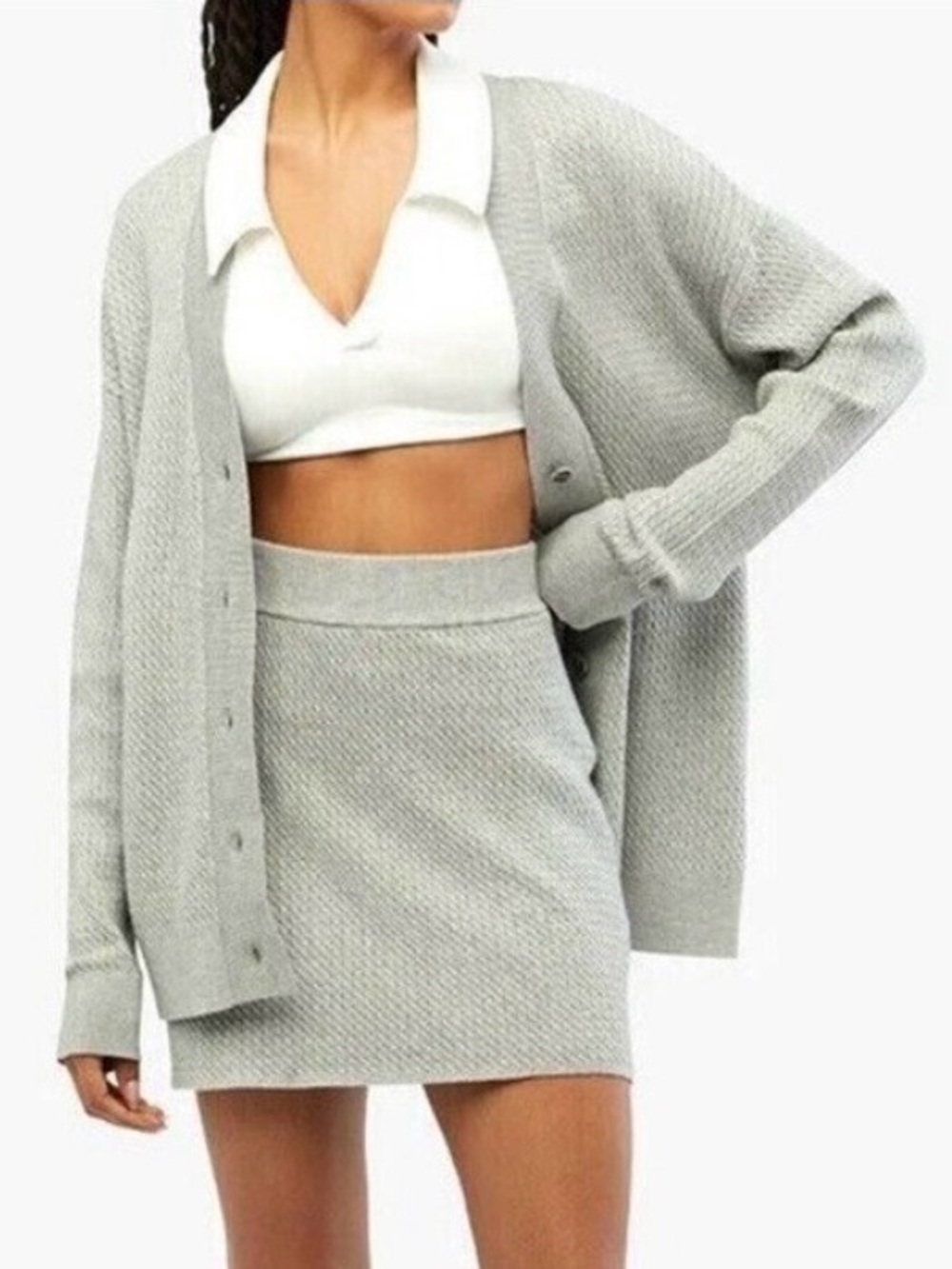 WeWoreWhat Varsity Cardigan Heather Gray We Wore What Button Front Sweater NWOT